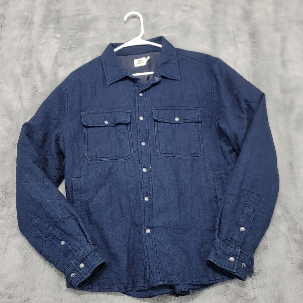 Flint Tinder‎ Quilted Indigo Camp Shirt Jacket Mens Large Blue Linen Shacket
